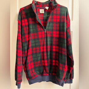 Vintage Gap red green and blue fleece 1/4 zip top